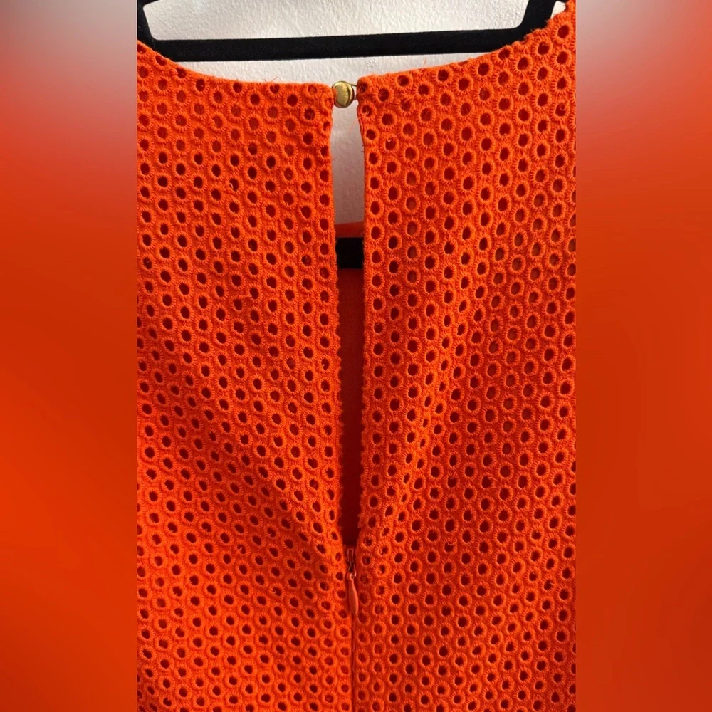 J. Crew Orange-Red Eyelet Lace Puff Sleeve Dress - Size 2 - Picture 7 of 11